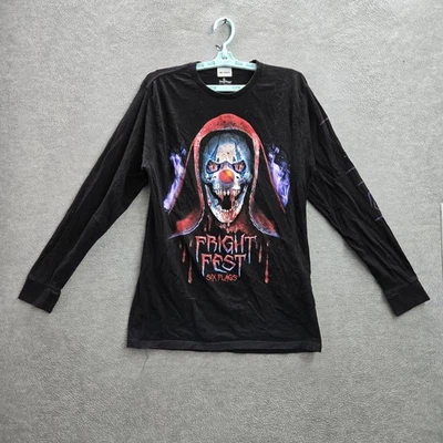 Six Flags Men Shirt M Black Graphic Print Clown Fright Fest Long Sleeve - Image 1 of 4