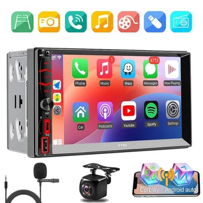 7" Double DIN GPS Car Stereo Wireless Android Auto &CarPlay,Bluetooth+camera - Image 1 of 4