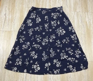 Sag Harbor Womens Size XL Navy Blue Midi Skirt Floral Print Lightweight Buttons - Picture 1 of 8
