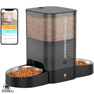 Alimentador inteligente para gatos de doble alimentación - Acero inoxidable de 3,5 L con aplicación y función de llamada de comidas Foto 1 de 4