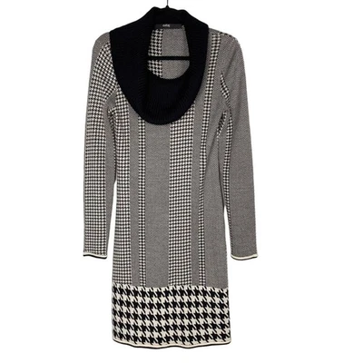 Cut25 by Yigal Azrouel M Black Cream Houndstooth Herringbone Sweater Dress Wool - Image 1 of 4