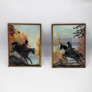 Vintage Silhouette umgekehrt bemalt Kunst Mann und Frau Pferd Pullover viktorianisch 3D - Bild 1 von 3