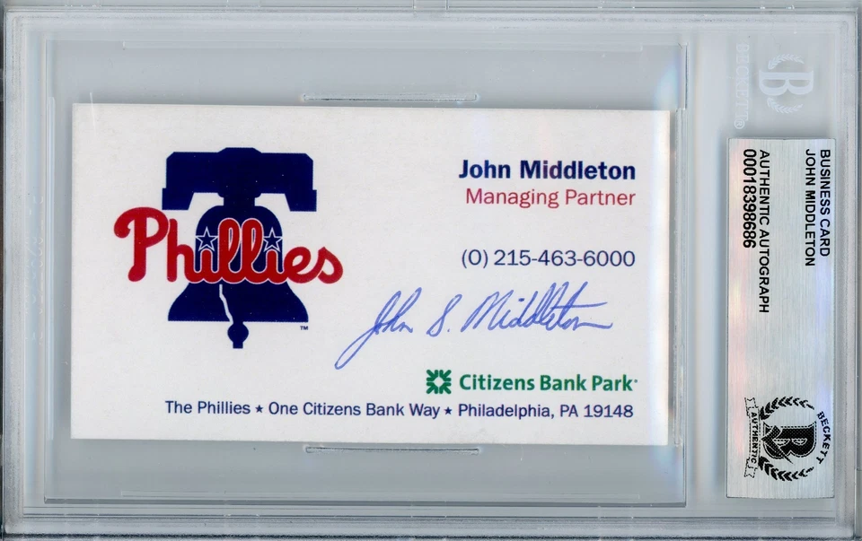 John Middleton Phillies Signed Business Card Beckett Authentic Autograph BAS *86 - Image 1 of 1