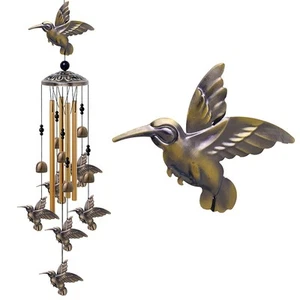 Garden Hummingbird Wind Chimes Outdoor Decor - with 4 Tubes 6 Bells 7 Humming... - Picture 1 of 8