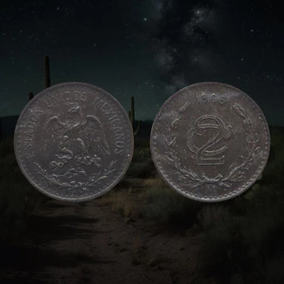 1906 Mexico 2 Centavos Coin, National arms, Wreath - Image 1 of 3