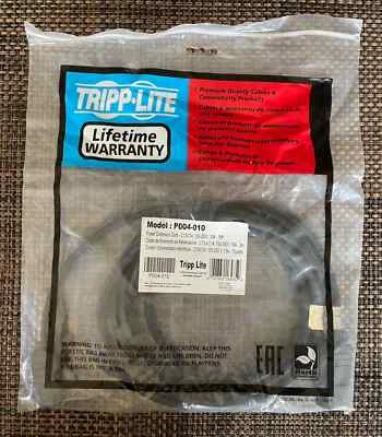 Tripp Lite Model P004-010 Power Extension Cord 10ft,  C13/C14, 100-250V - NEW - Image 1 of 2