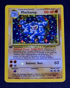 1999 Pokemon MACHAMP 1st Edition Base Set HOLO BLEED Misprint ERROR Card 8/102 - Picture 1 of 6