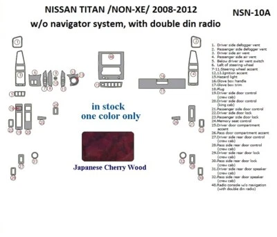 Kit de molduras de tablero para Nissan Titan 2008 2009 2010 2011 2012 madera de cerezo japonés Foto 1 de 3