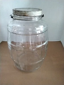 Jar  Barrel/ Keg Style Jar With Metal Lid Wooden Handle 2.5 Gallon Vintage - Picture 1 of 11