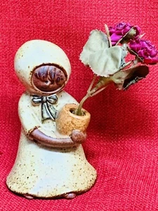 Vintage UCTCI Girl Holding Basket Stoneware Art Figure Japan 4 1/4”tall - Picture 1 of 5