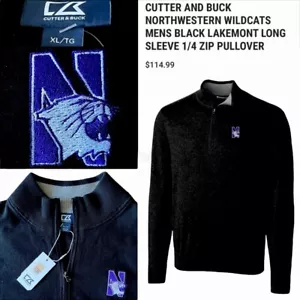 NORTHWESTERN New XL Cutter & Buck Knit 1/4 Zip Sweater University Black Shirt 1X - Picture 1 of 17