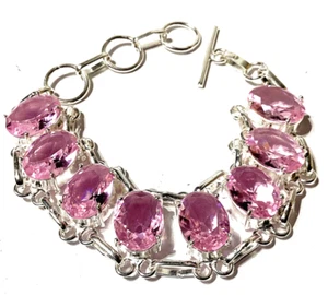 PINK KUNZIT EDELSTEIN ARMBAND 925 Sterlingsilber HANDGEFERTIGT 17-20 CM. - Bild 1 von 6