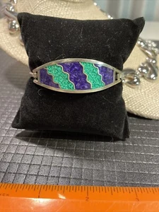 Pulsera Alpaca México Plata Incrustación 6.5" Morado y Verde - Imagen 1 de 5