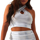 Womens Bustier Holiday Crop Tops Shiny Tank Vest Party Clubwear Slim Fit Shirts