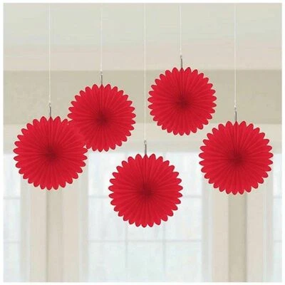 (5 Pack) Red Paper Fans Hanging Decorations - Wedding Valentines Christmas Theme - Image 1 of 3