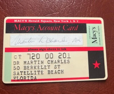 Vtg Macy's Account Card 1964's - 1968  Collectors Credit Card - Herald Square - Image 1 of 2