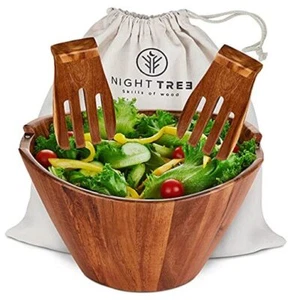 Wooden Large salad bowl set with serving forks mixing, Wooden Bowls for Food - Picture 1 of 7