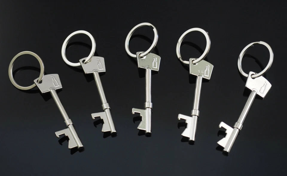 Lote de 5 peças de chaveiro abridor de garrafa de cerveja vintage esqueleto metal favores de casamento - Imagem 1 de 4