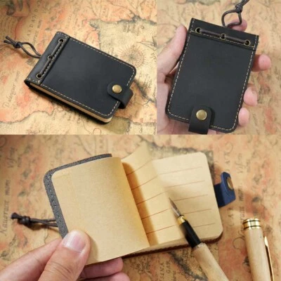 Pocket Notebook Black Leather Refillable Composition Book Cover Notepad Handmade - Image 1 of 4