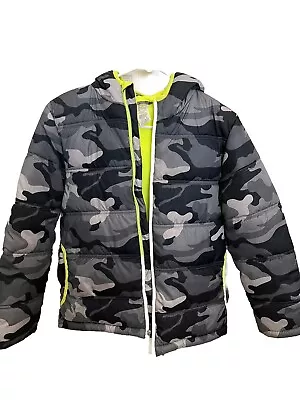 Boy's L 10-12 Faded Glory Hooded Puffer Bubble Coat Jacket Hunting Neon Yellow - Image 1 of 4