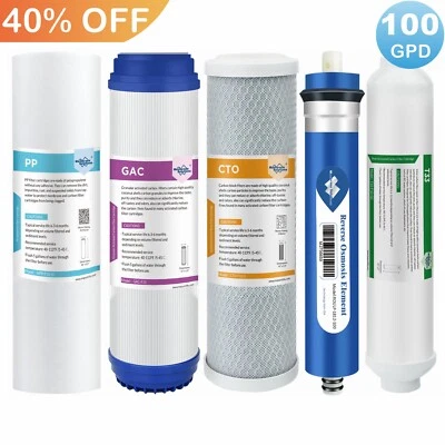 5 Stage Reverse Osmosis System Water Filter with 100GPD RO Membrane 5-Pack Set - Image 1 of 4
