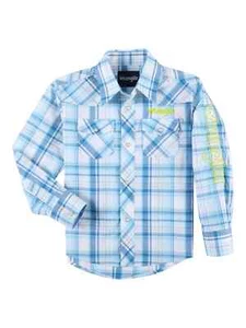 WRANGLER BOY'S LONG SLEEVE BOLD PLAID WESTERN SNAP SHIRT - Picture 1 of 2