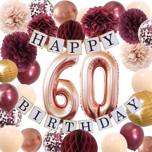60th birthday decorations women – Rose gold 60 birthday party supplies for Ha... - Picture 1 of 6
