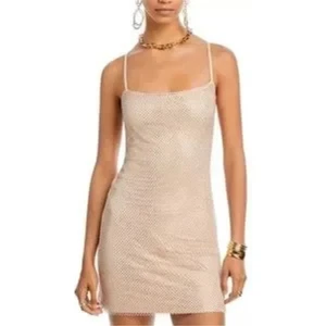 Mini abito slip AQUA impreziosito da cristalli beige marrone festa taglia L nuovo con etichette $118 - Foto 1 di 11