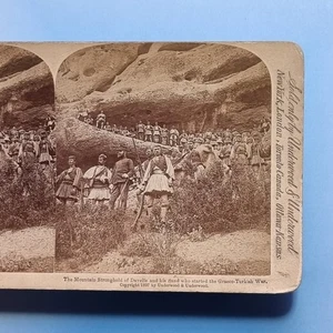 Guerra de Turquía griega Stereoview 3D C1897 foto real Davelis y sus hombres fortaleza - Imagen 1 de 3