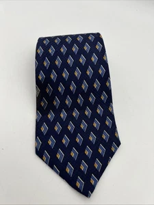 Polo Vintage Por Ralph Lauren Azul Naranja Estampado Geométrico Corbata de Seda Hecho a Mano EE. UU. - Imagen 1 de 5