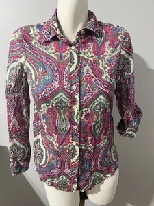 Talbot's Petite P Pink Blue Paisley Top Shirt Button Up - Picture 1 of 6