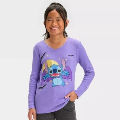 Niñas Disney Lilo & Stich Grande Púrpura Halloween Encaje Manga Larga Camiseta Foto 1 de 4