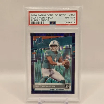 2020 Donruss Optic Tua Tagovailoa Purple Shock Panini #152 PSA 8  - Image 1 of 3