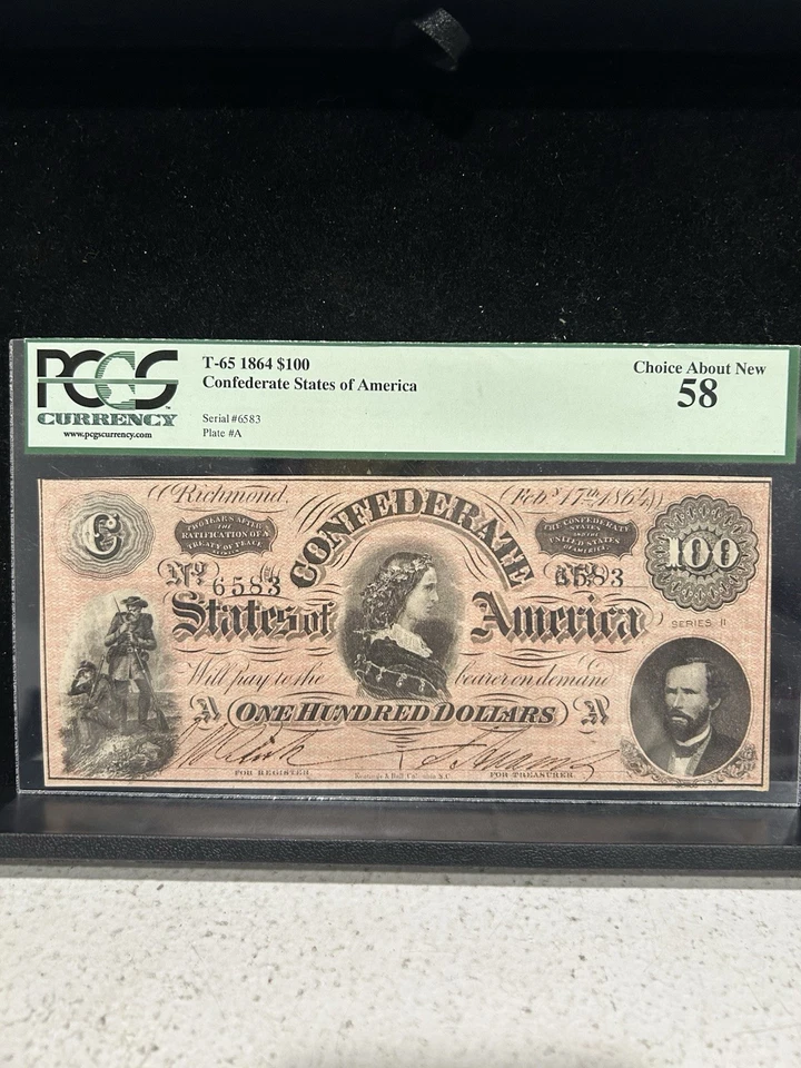 SASA 1864 $100 Confederate States Of America T-65 Pcgs Au58 - Image 1 of 2