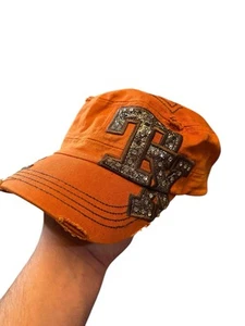 Y2K UT University Of Texas Rhinestone Cadet Cap 2000s Pit Bull Austin Bedazzled - Picture 1 of 6