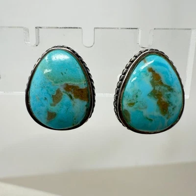 Pendientes de plata esterlina turquesa lágrima clip suroeste vintage Foto 1 de 4