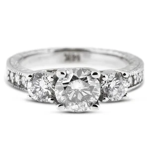 5.31ct F-SI1 Round Natural Certified Diamonds 950 Plat. Classic Three Stone Ring - Picture 1 of 23