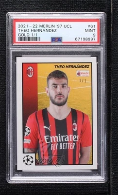 2021-22 Topps Merlin's Heritage 97 UCL Gold 1/1 Theo Hernandez #61 PSA 9 MINT - Image 1 of 3