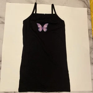 Black mini dress with pink butterfly design #y2kfashion #fairycore - Picture 1 of 1