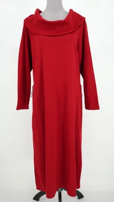 Vestido Suéter Lennie Nina Leonard Talla Grande 1X Rojo Capucha Cuello Falta Cinturón Foto 1 de 4