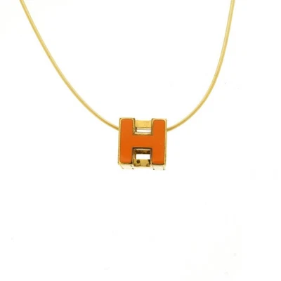 Hermes Enamel Caged D'h H Cube Necklace Gold-Tone Hardware Women Orange One Size - Image 1 of 4
