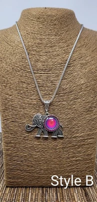 Elephant Mandala Necklace Silvertone Pendant Jewelry Adjustable Chain Unique - Image 1 of 4