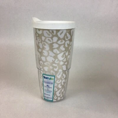 Copo Tervis 24 oz Leopardo Branco Geada Quente Frio Parede Dupla Tampa Resistente a Derramamentos - Imagem 1 de 4