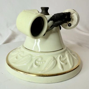 VTG 3 Light Porcelain Gold Trim Flush Mount Ceiling Light Fixture NEEDS REWIRED - Picture 1 of 15