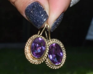 Ukraine VTG old russian Sterling SILVER 875 Alexandrite earring gilded - Picture 1 of 12