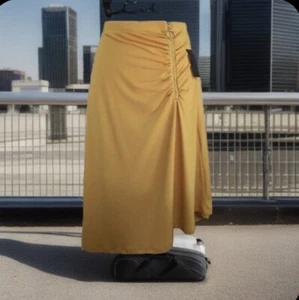 Thalia Sodi Skirt Size M Yellow Ruched With Front Zip Detail Midi High Low Skirt - Picture 1 of 22