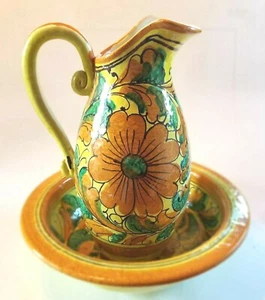Vintage Pottery Pitcher and Basin Bowl Floral Hand Painted Italy Mid Century  - Picture 1 of 8