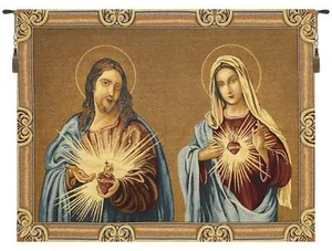 Tapiz italiano colgante de pared Sacro Cuore Gesu E Maria 25x32 tejido Jacquard - Imagen 1 de 5