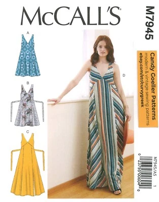 McCall's M7945 Sleeveless Maxi or Midi Dress, Bias Cut w Pockets Sz 6-14 UNCUT - Image 1 of 4