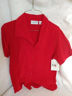 Новый с Ярлыками красный кнопка вверх шелковая рубашка Jaclyn Smith женщин маленький топ - Изображение 1 из 4
